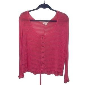 Sm Candie’s Button Detail Hot Punch Pink w Front‎ Tie Large Scoop Neck